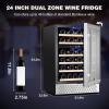 imageTylza Wine and Beverage Refrigerator 24 inch Dual Zone Wine Beverage Cooler Builtin and Freestanding with Seamless Stainless Steel Door Quick Cooling Under Counter Beer Wine refrigerator24 Wine Cooler Dual Zone