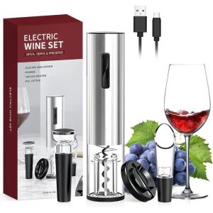 imageElectric Wine Opener Automatic Electric Wine Bottle Opener with Foil Cutter Wine Pourer Vacuum Stopper Rechargeable Wine Corkscrew Remover Gift Set for Wine Lovers Wine Gifts for Women