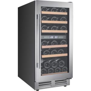 imageTylza 12quot Wine Cooler Refrigerator 18 Bottle Wine Fridge BuiltinFreestanding with Stainless Steel ampamp DoubleLayer Tempered Glass Door Compressor Fast Cooling Low Noise and No Fog Mini Fridge