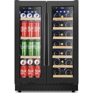 imageTylza 30 Inch Wine and Beverage Refrigerator Dual Zone Wine Beverage Cooler 30quot with French Door Under Counter Wine Beer Fridge BuiltIn or Freestanding Holds 29 Bottles and 110 Cans Black24 Dual Zone Wine Beverage Cooler Black