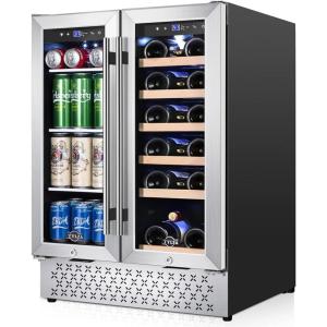 imageTylza 30 Inch Wine and Beverage Refrigerator Dual Zone Wine Beverage Cooler 30quot with French Door Under Counter Wine Beer Fridge BuiltIn or Freestanding Holds 29 Bottles and 110 Cans Black24 Dual Zone Wine Beverage Cooler