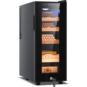 imageTylza 8 Bottle Wine Fridge Wine Cellar with LowE Tempered Glass Door LED Touchscreen Lock Frost Free No Vibration Wine Cooler Refrigerator for Red White Champagne or Sparkling Wine Black35L Cooler