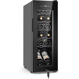 imageTylza 8 Bottle Wine Fridge Wine Cellar with LowE Tempered Glass Door LED Touchscreen Lock Frost Free No Vibration Wine Cooler Refrigerator for Red White Champagne or Sparkling Wine Black11 12 Bottle Wine Cooler Black