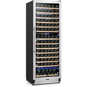 imageTylza 8 Bottle Wine Fridge Wine Cellar with LowE Tempered Glass Door LED Touchscreen Lock Frost Free No Vibration Wine Cooler Refrigerator for Red White Champagne or Sparkling Wine Black24 Wine Cooler 180 Bottles Dual Zone