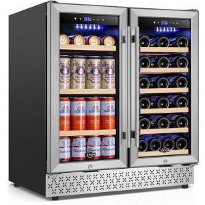 imageTylza Wine and Beverage Refrigerator 24 inch Dual Zone Wine Beverage Cooler Builtin and Freestanding with Seamless Stainless Steel Door Quick Cooling Under Counter Beer Wine refrigerator30 Dual Zone Wine Beverage Cooler