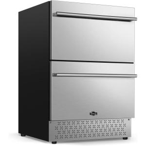 imageTylza Wine and Beverage Refrigerator 24 inch Dual Zone Wine Beverage Cooler Builtin and Freestanding with Seamless Stainless Steel Door Quick Cooling Under Counter Beer Wine refrigerator24 Outdoor Dual Drawers Cooler
