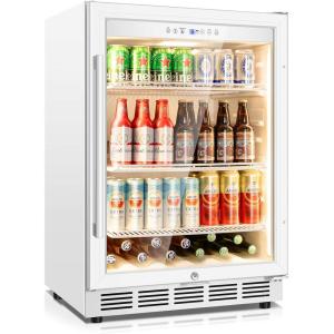 imageTylza Wine and Beverage Refrigerator 24 inch Dual Zone Wine Beverage Cooler Builtin and Freestanding with Seamless Stainless Steel Door Quick Cooling Under Counter Beer Wine refrigerator24 Beverage Cooler WhiteGlass Door
