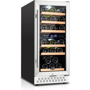 imageTylza Wine and Beverage Refrigerator 24 inch Dual Zone Wine Beverage Cooler Builtin and Freestanding with Seamless Stainless Steel Door Quick Cooling Under Counter Beer Wine refrigerator15 Wine Cooler Dual Zone