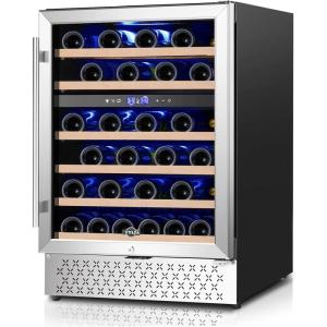 imageTylza Wine and Beverage Refrigerator 24 inch Dual Zone Wine Beverage Cooler Builtin and Freestanding with Seamless Stainless Steel Door Quick Cooling Under Counter Beer Wine refrigerator24 Wine Cooler Dual Zone