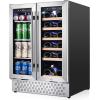 imageTylza Outdoor Refrigerator 24 Inch Wide Stainless Steel Beverage Refrigerator 176 Can for Undercounter Builtin or Freestanding for Home and Patio Water Proof Fast Cooling Low Noise 3765 FSilver