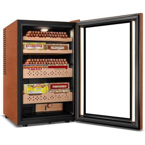 imageTylza 35L Humidor Cabinet 300 Counts Electric Humidors with Humidity amp Temperature Control Removable Spanish Cedar Wood Drawer LED Light Touch Control Humidors with Safety Lock Gift for Men70L Leather