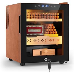 imageTylza 35L Humidor Cabinet 300 Counts Electric Humidors with Humidity amp Temperature Control Removable Spanish Cedar Wood Drawer LED Light Touch Control Humidors with Safety Lock Gift for Men50L Leather