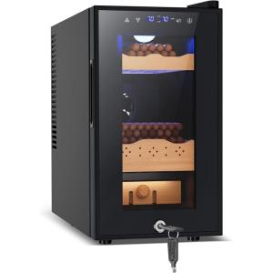 imageTylza 35L Humidor Cabinet 300 Counts Electric Humidors with Humidity amp Temperature Control Removable Spanish Cedar Wood Drawer LED Light Touch Control Humidors with Safety Lock Gift for Men25L
