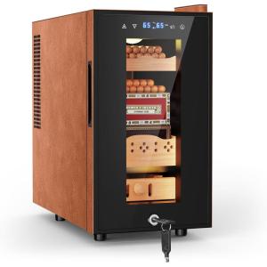 imageTylza 35L Humidor Cabinet 300 Counts Electric Humidors with Humidity amp Temperature Control Removable Spanish Cedar Wood Drawer LED Light Touch Control Humidors with Safety Lock Gift for Men25L Leather