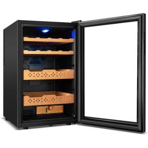 imageTylza 35L Humidor Cabinet 300 Counts Electric Humidors with Humidity amp Temperature Control Removable Spanish Cedar Wood Drawer LED Light Touch Control Humidors with Safety Lock Gift for Men70L