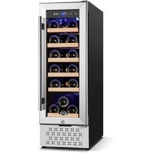 image:imageTylza 15 Inch Wine Fridge 30 Bottles Dual Zone Wine Cooler Refrigerator Undercounter or Freestanding 4065F Wine Cabinet with Tempered Glass Door Wine Cooler for Home Kitchen Bar12 18 Bottles Wine Refrigerator