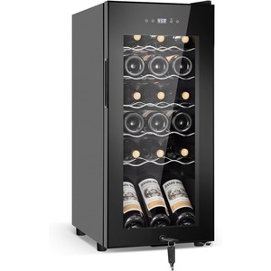 image:imageTylza 15 Inch Wine Fridge 30 Bottles Dual Zone Wine Cooler Refrigerator Undercounter or Freestanding 4065F Wine Cabinet with Tempered Glass Door Wine Cooler for Home Kitchen Bar14 18 Bottles Wine Cooler Black