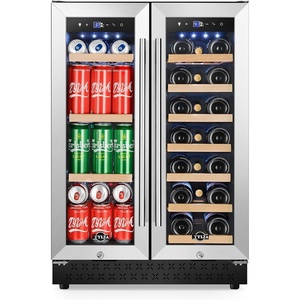 image:imageTylza Wine Fridge 15 30 Bottles Wine Cooler Refrigerator Undercounter or Freestanding Removable Shelves 4065F Wine Cabinet with Double Glass Door Wine Cooler for Home Kitchen BarUpgrade 24 Dual Zone Wine Beverage Cooler