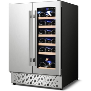 image:imageTylza Wine Fridge 15 30 Bottles Wine Cooler Refrigerator Undercounter or Freestanding Removable Shelves 4065F Wine Cabinet with Double Glass Door Wine Cooler for Home Kitchen Bar24 Outdoor Wine and Beverage Cooler